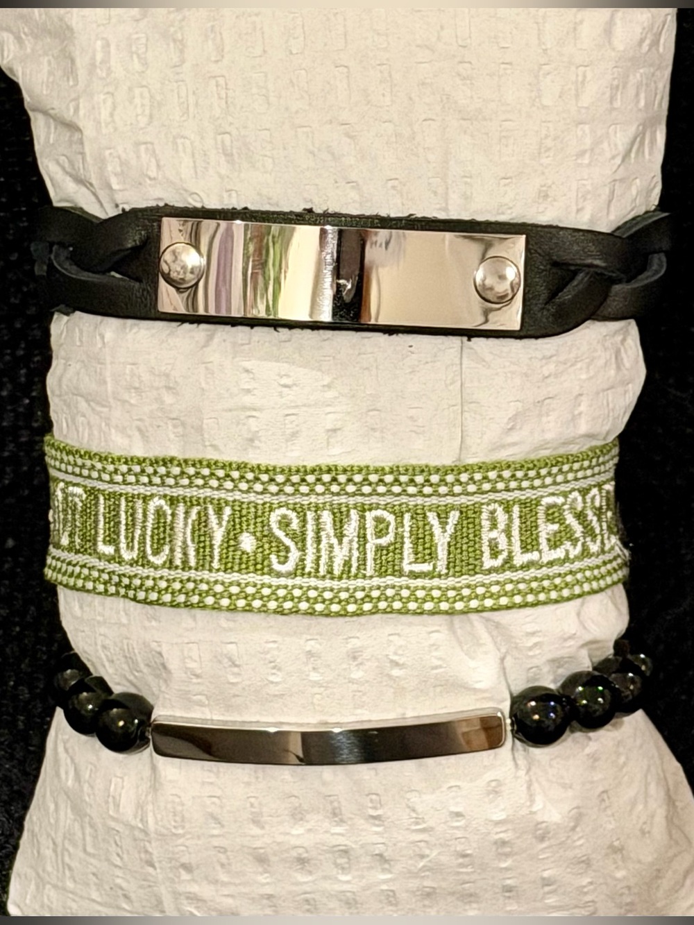 Plunder Black and Green Three-Piece Bracelet Stack